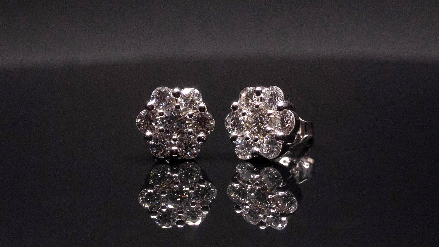 1.52ctw Lab Diamond Cluster Earrings in 14k Solid Gold