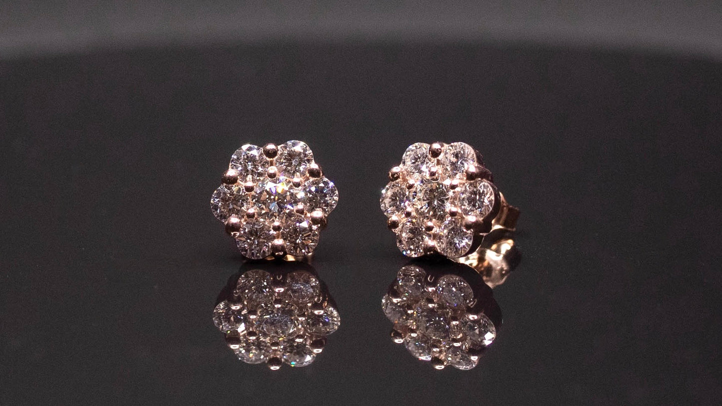 1.52ctw Lab Diamond Cluster Earrings in 14k Solid Gold